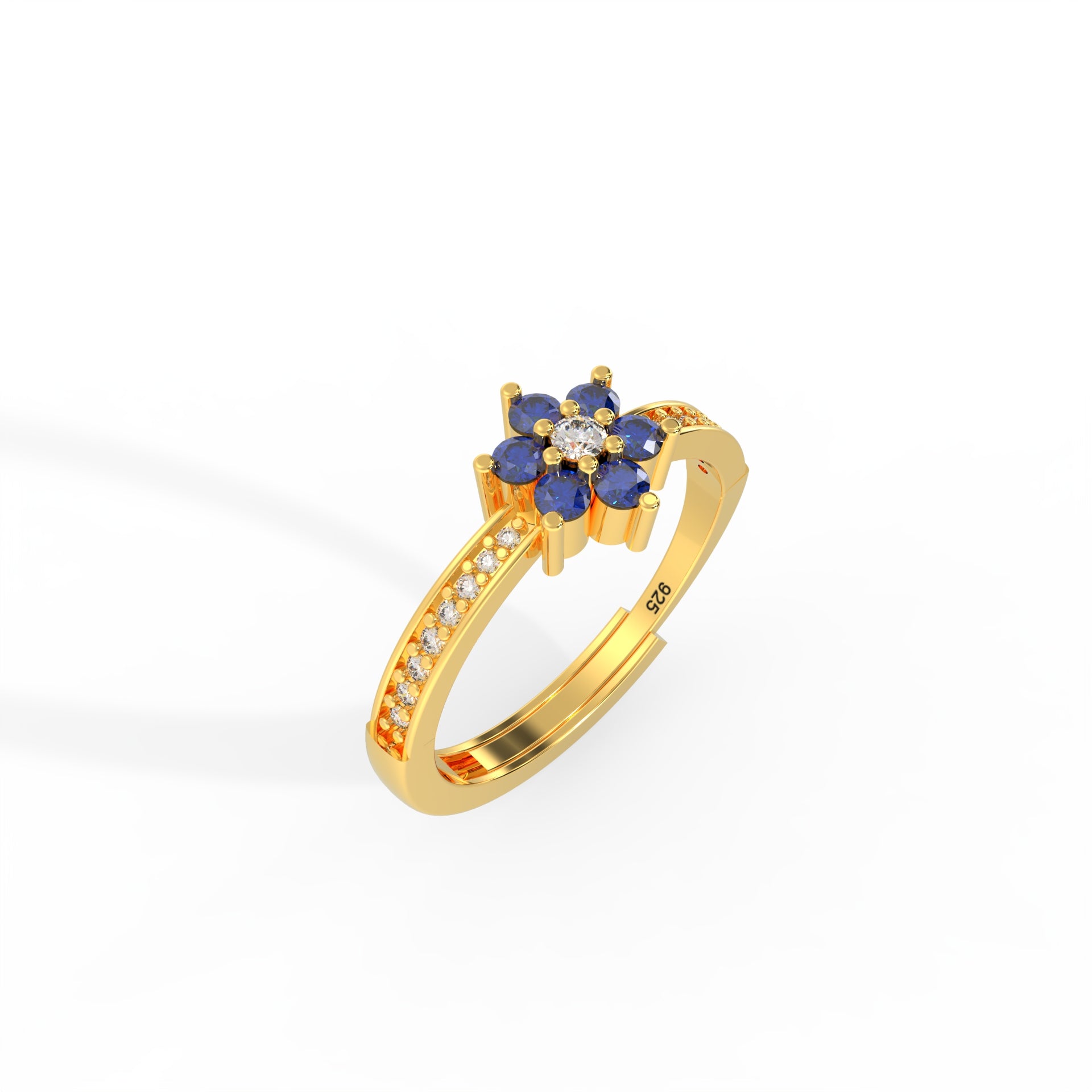 gold 925 HALLMARK Sterling silver ring cz adjustable ring